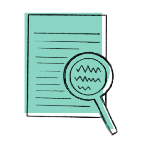 Illustration of paper with a magnifying glass for editing work